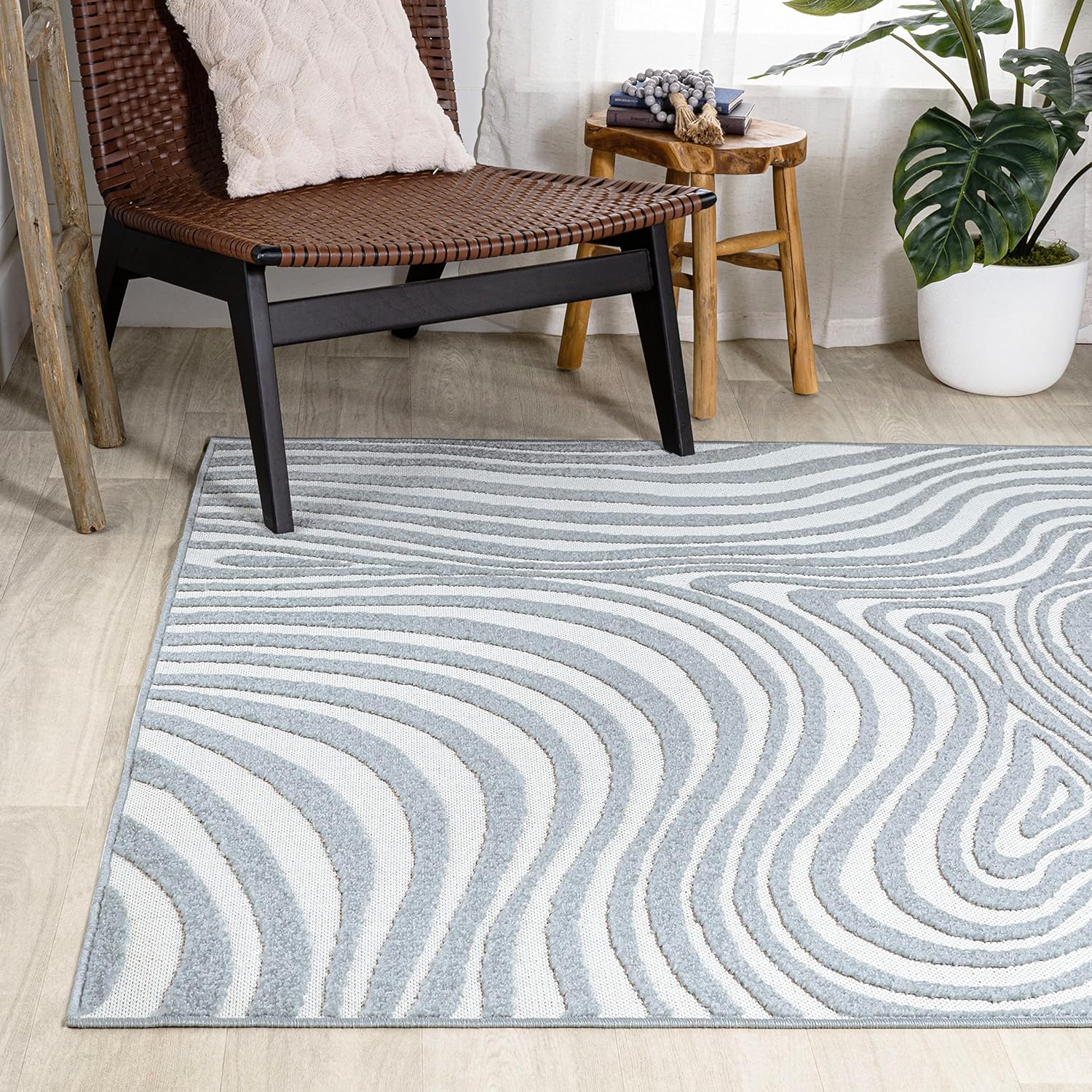 JONATHAN Y SCN103C-8 Maribo – Alfombra abstracta a rayas para interiores, contemporánea, vintage, costera, bohemio, glamour, dormitorio, cocina,