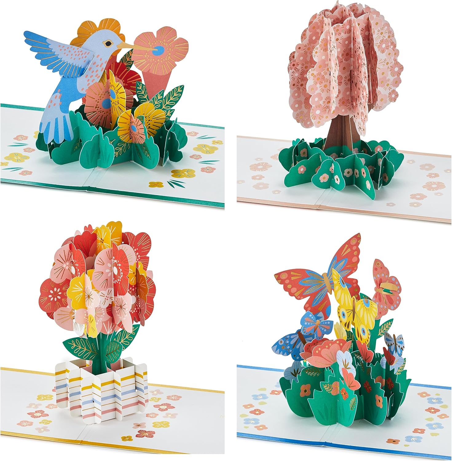 Hallmark Tarjetas desplegables Signature Paper Wonder para pensar en ti, solo porque (4 tarjetas colibrí, flores, árbol, mariposas)