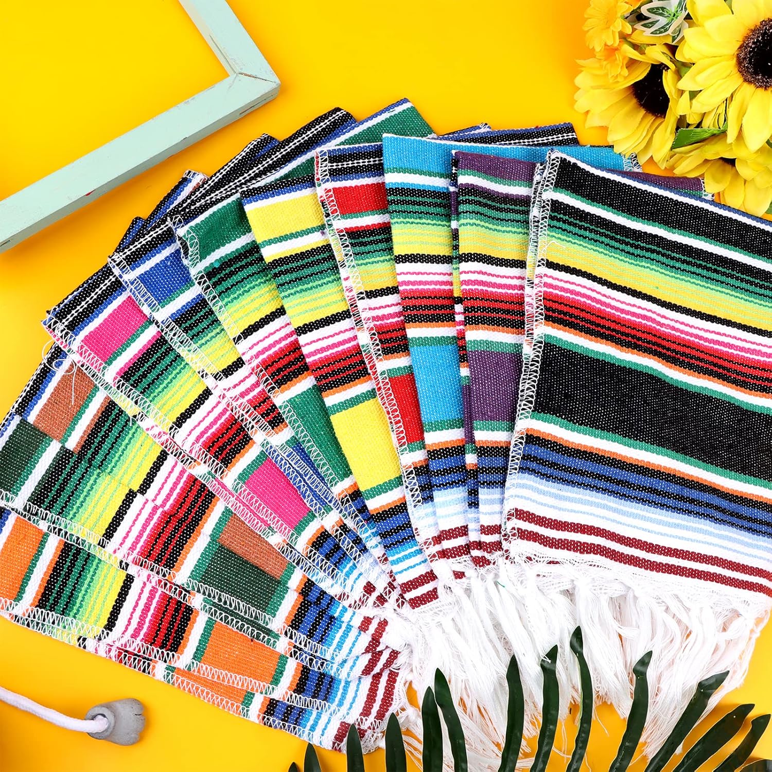 Paquete de 12 manteles individuales mexicanos, 12.99 x 18.89 pulgadas, manteles individuales mexicanos de serape mexicano, manteles individuales
