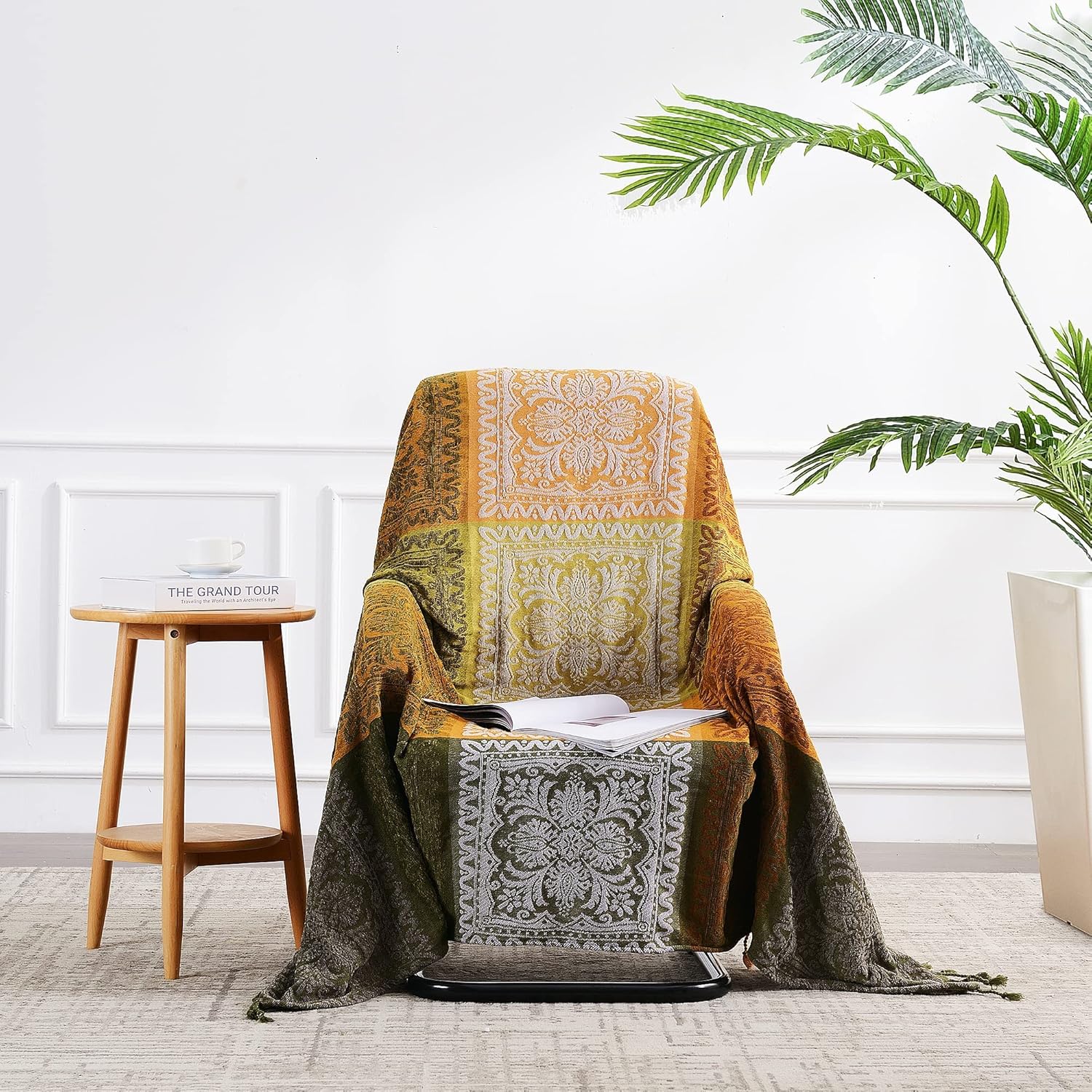 Funda de sofá bohemia, manta bohemia con borlas, decoración hippie para sofá, silla, sofá biplaza, cama, funda bohemia tribal con flecos