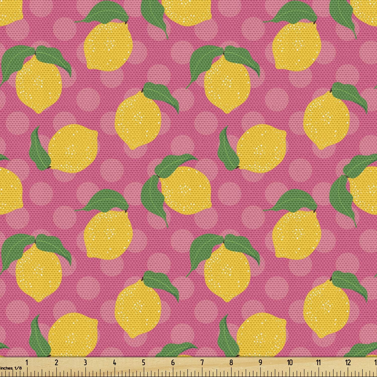 Ambesonne Tela de limón de The Yard, Limones con hojas sobre un fondo de lunares, tela decorativa para tapicería y detalles del hogar, 1 yarda,
