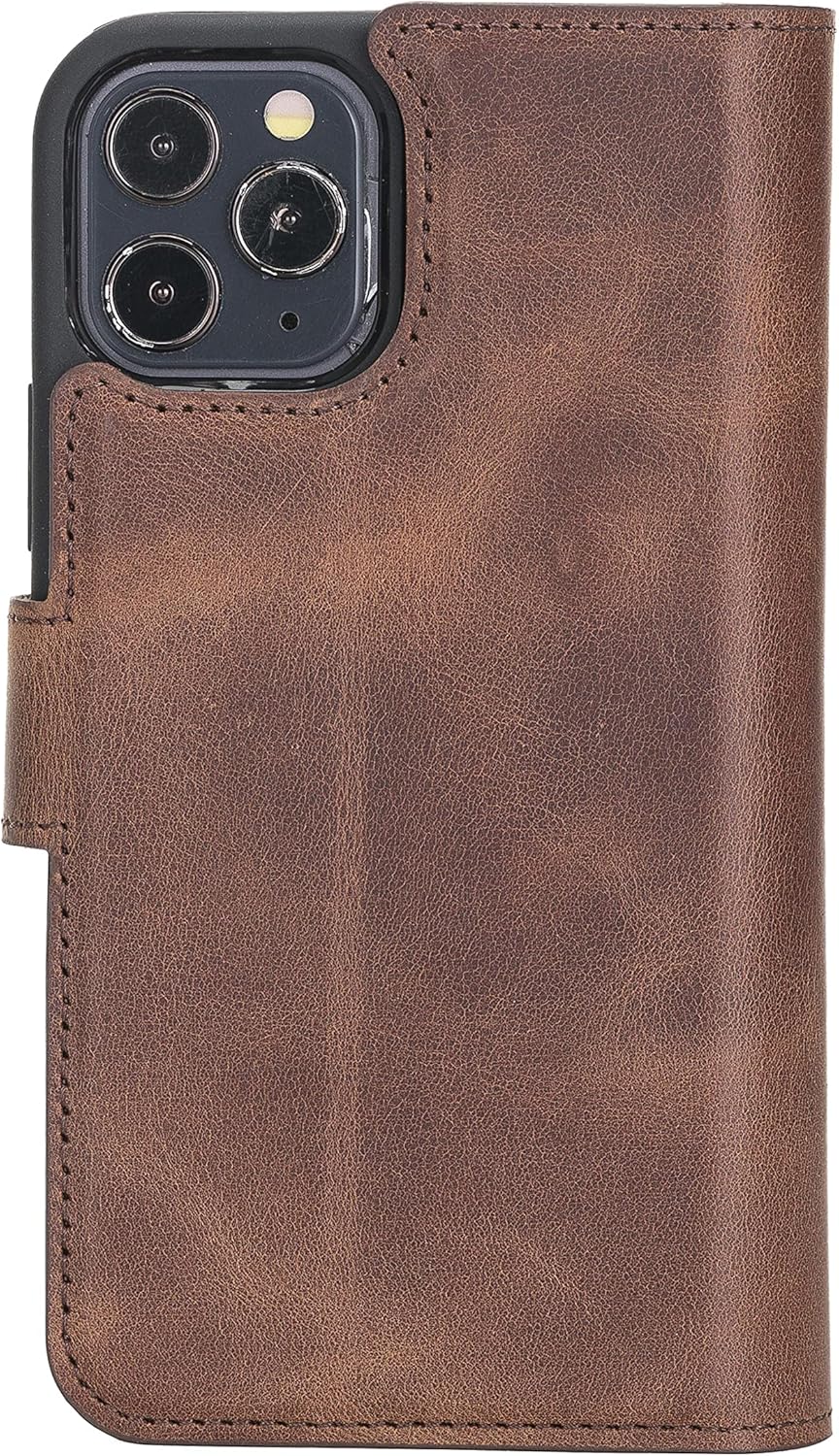 Funda de piel auténtica de alta calidad hecha a mano para iPhone 12 Pro de 6.1 pulgadas, tarjetero doble folio, funda magnética desmontable, soporte