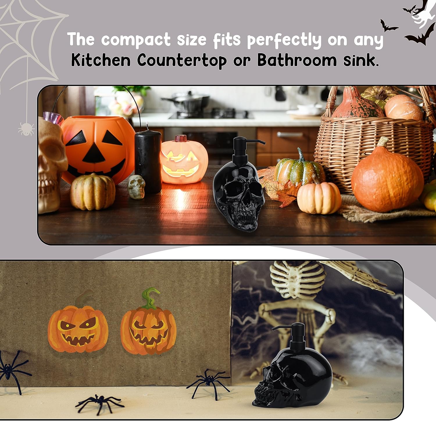 Dispensador de jabón de Halloween para encimera de cocina, fregadero de baño, 100% resina, para jabón de manos, jabón de platos, loción