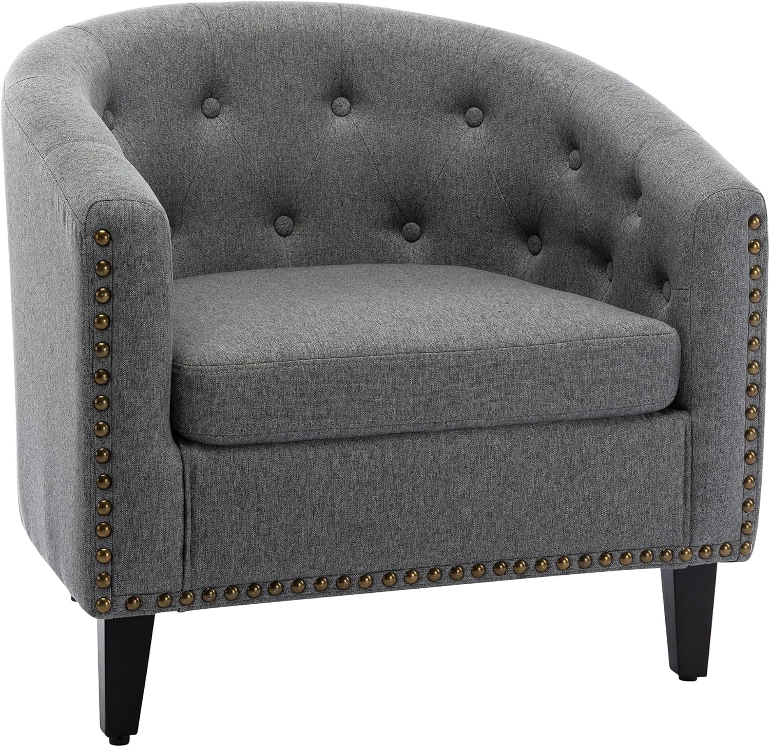 Sillón moderno para sala de estar, sillas de barril, silla de barril de tela de lino con decoración de remaches, sillas de barril decorativas para