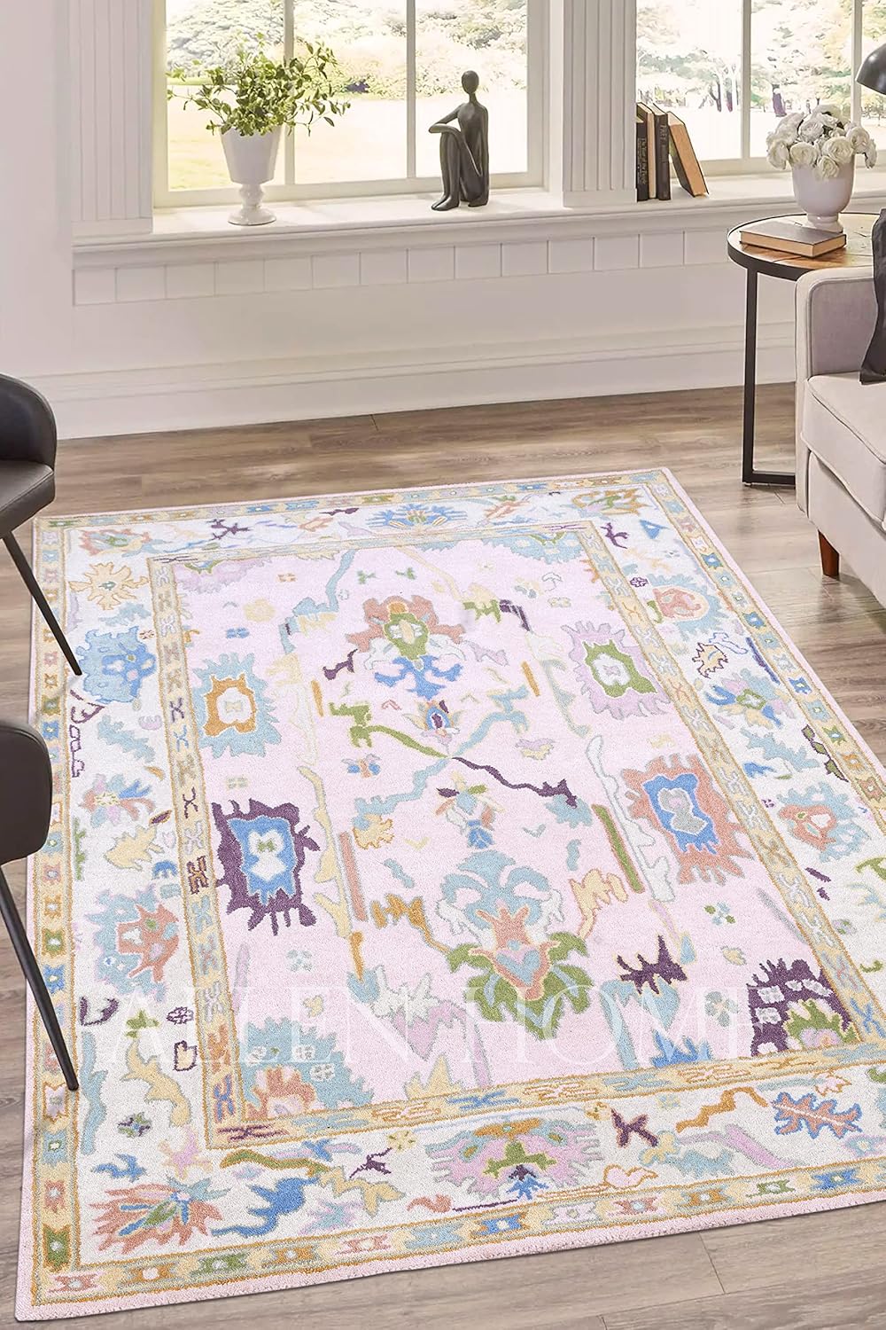 Allen Home – Alfombras 100% de lana hechas a mano, alfombras Ushak pastel adecuadas para sala de estar, dormitorio, comedor, respaldo de látex