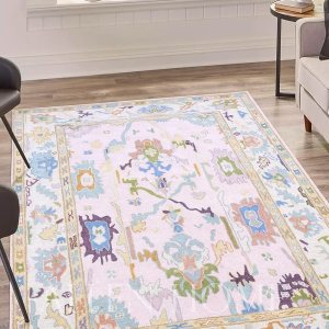 Allen Home – Alfombras 100% de lana hechas a mano, alfombras Ushak pastel adecuadas para sala de estar, dormitorio, comedor, respaldo de látex Allen Home – Alfombras 100% de lana hechas a mano, alfombras Ushak pastel adecuadas para sala de estar, dormitorio, comedor, respaldo de látex
