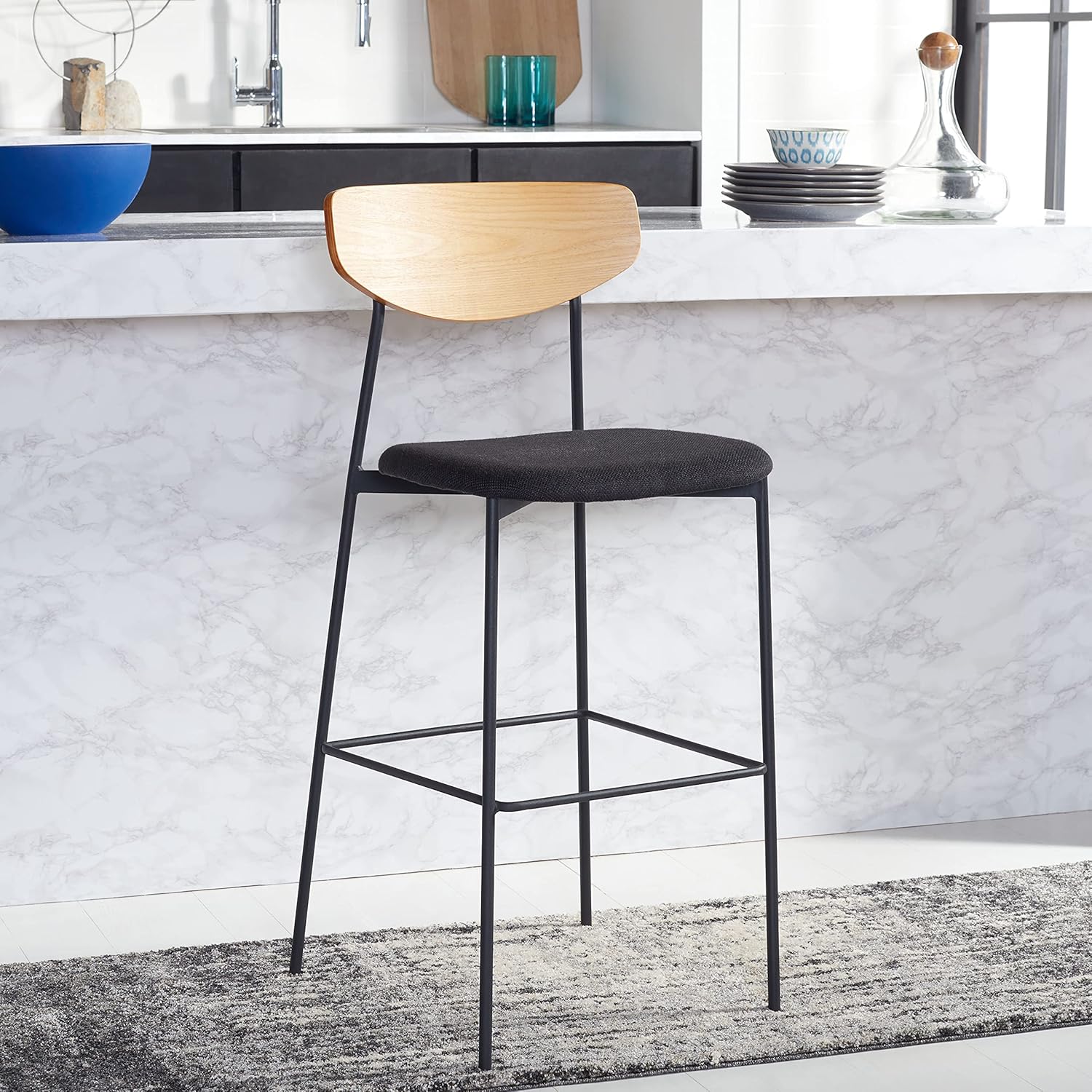 SAFAVIEH Home Collection Ryker Taburete de bar de cocina de 30 pulgadas de roble y negro (totalmente montado)