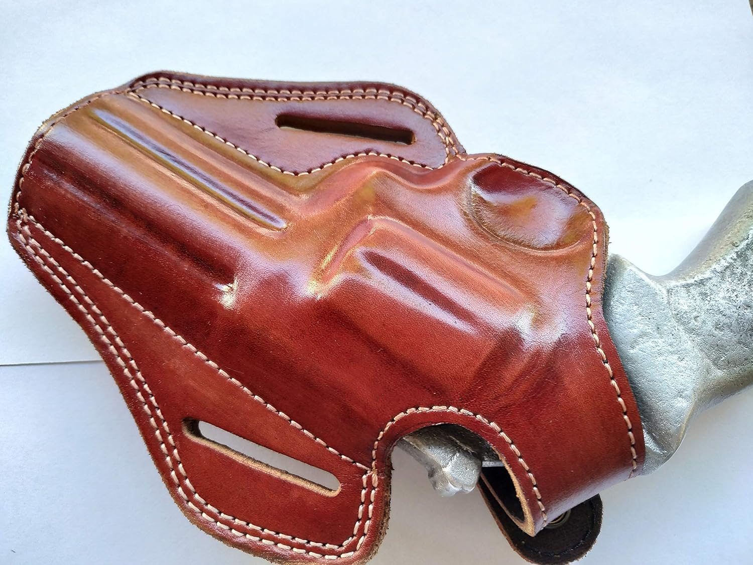 Cal38 Funda de cuero hecha a mano para Smith and Wesson modelo 686 357 Magnum 4 pulgadas, barril negro bronceado mano derecha