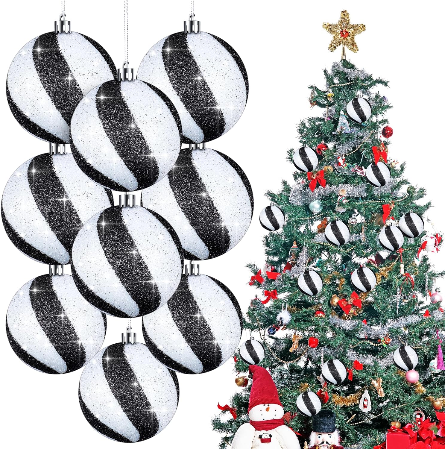Liliful 12 bolas de Navidad de 3.15 pulgadas, con purpurina, decoración de árbol de Navidad, adornos de Navidad pintados de plástico, adornos para