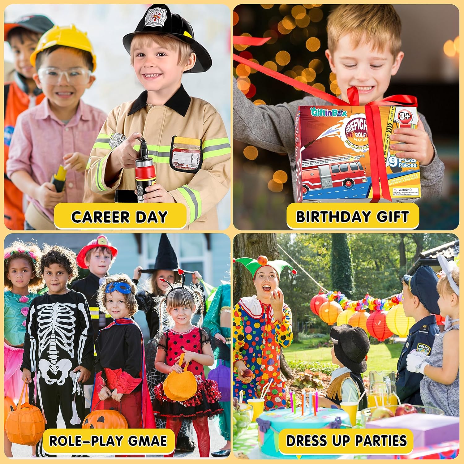 GIFTINBOX Disfraz de bombero para niños, disfraz de bombero para niños con accesorios, disfraz de Halloween para niños, juego de rol