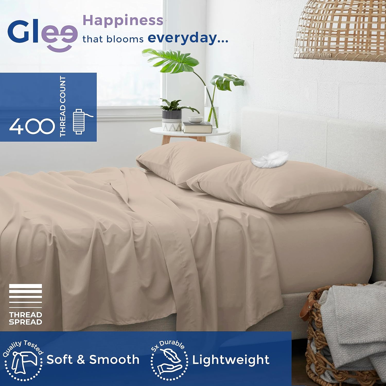 THREAD SPREAD Glee – Fundas de almohada tamaño King, 2 unidades, suaves y lisas, 100% algodón, tejido satinado de 400 hilos, fundas de almohada