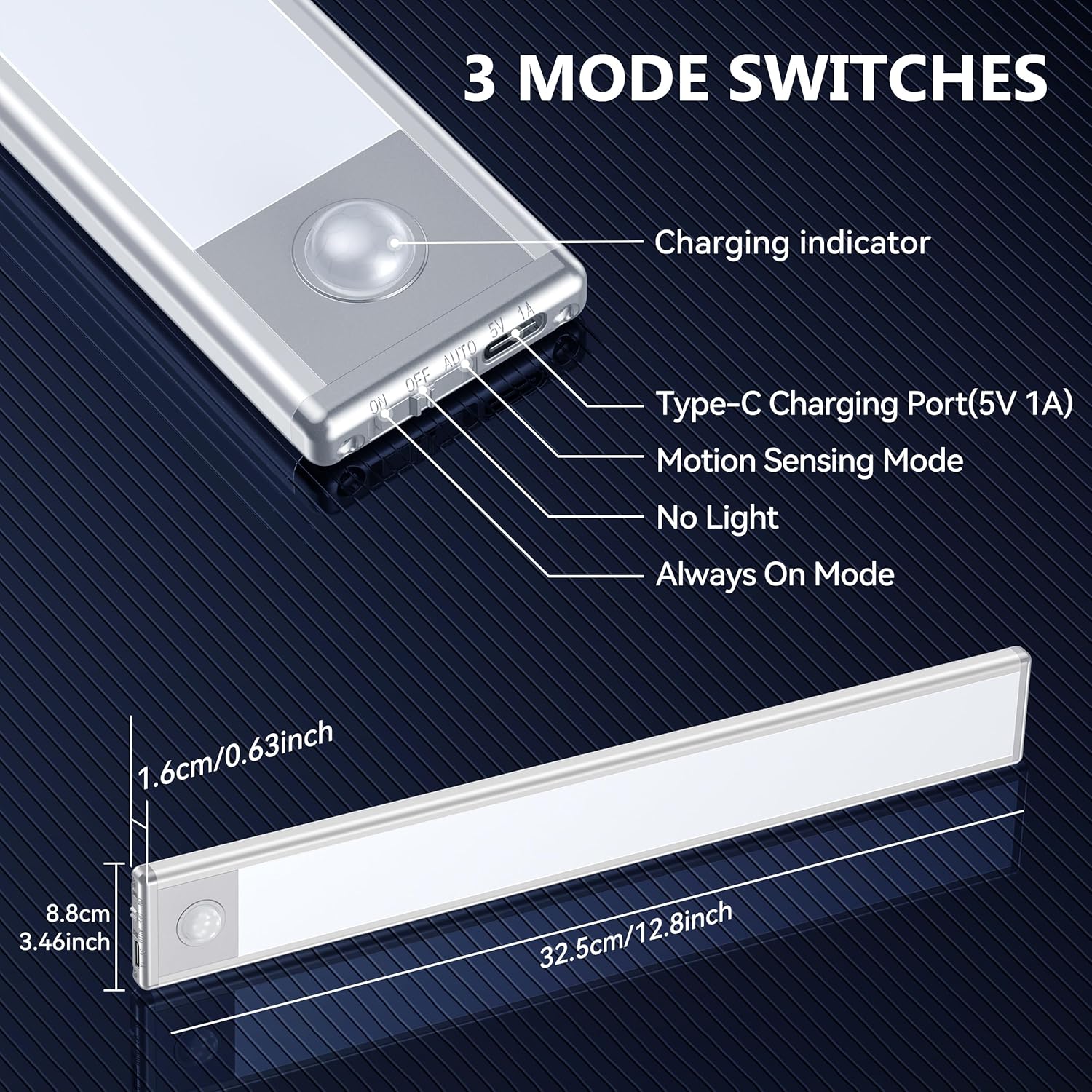 Luz LED para debajo del gabinete, sensor de movimiento brillante para interiores, luz magnética adhesiva, luces debajo de la encimera, carga USB