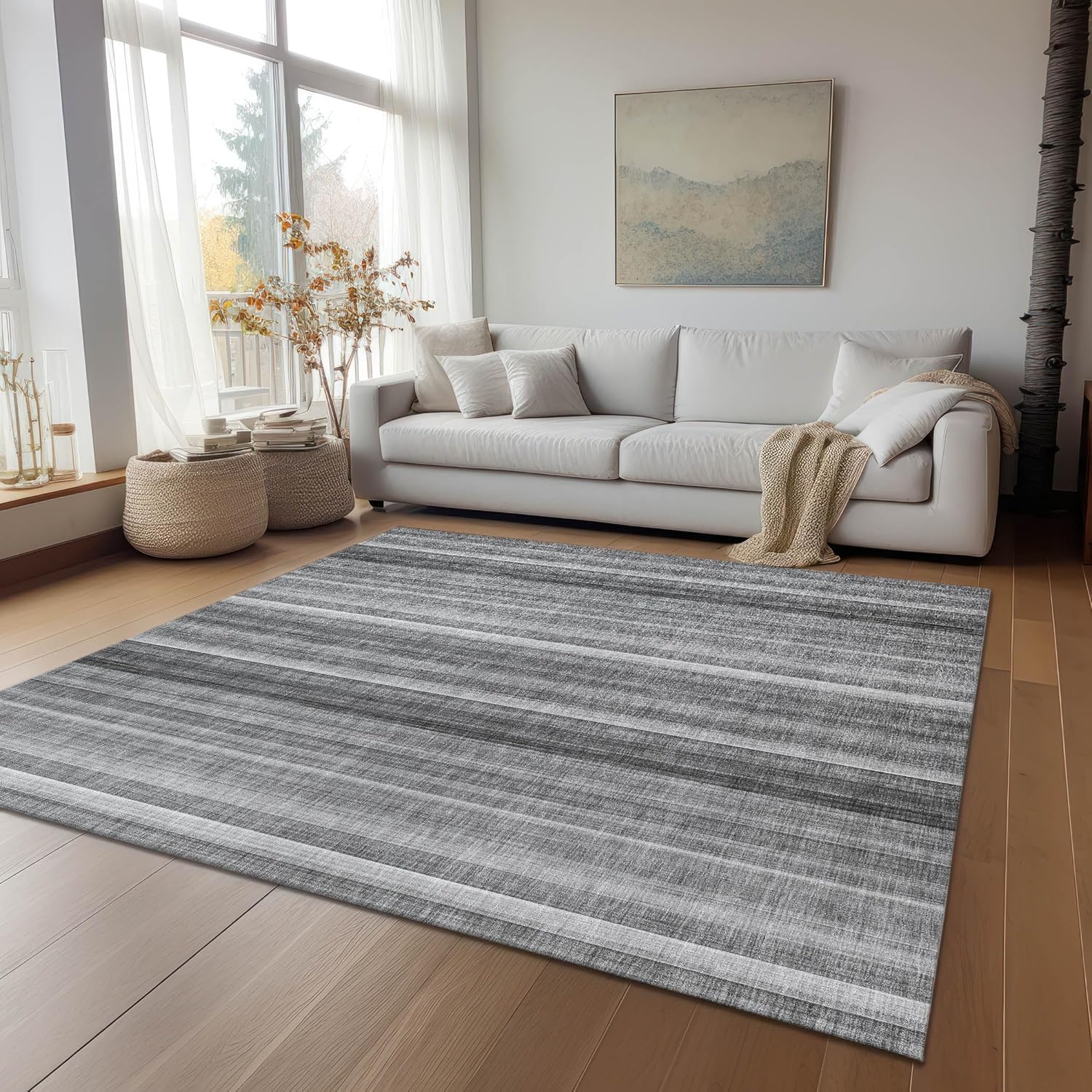 Chantille ACN543 – Alfombra gris de 3 x 5 pies, para interiores y exteriores, fácil de limpiar, lavable a máquina, no se desprende, para dormitorio,
