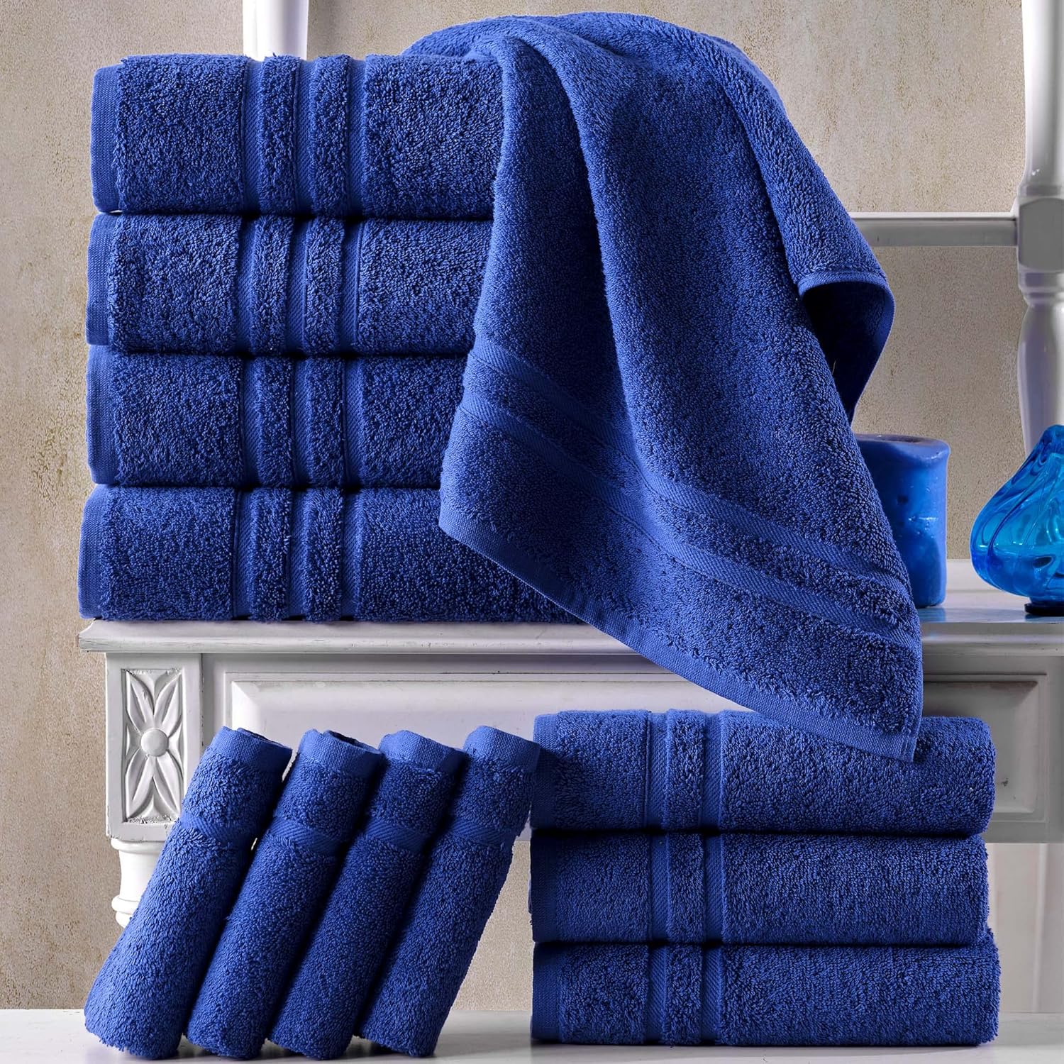 Hammam Linen – Paquete de 2 toallas de baño muy grandes de 89 x 177.5 cm, suaves y absorbentes, 100 % algodón de calidad prémium (color azul marino)
