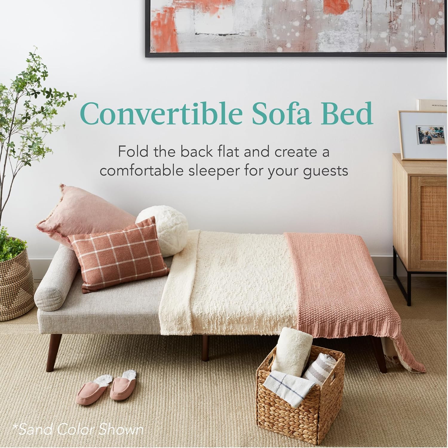 Best Choice Products Futón tapizado de tela, sofá cama plegable convertible para espacio de vida compacto, apartamento, dormitorio con reposabrazos