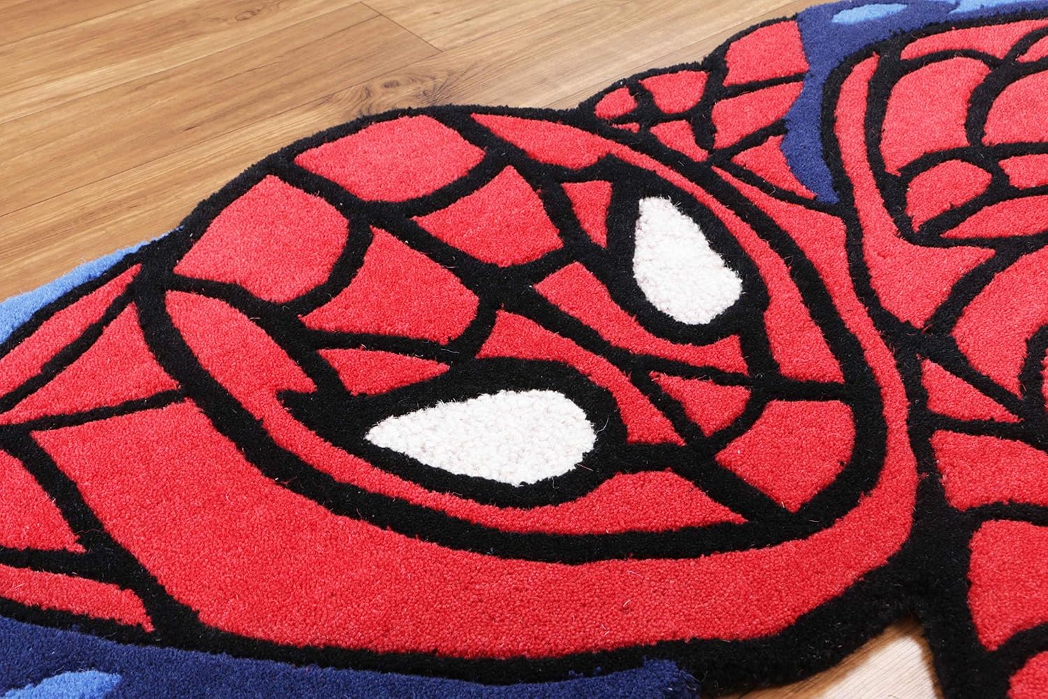 Alfombra de área de Spider Man de 2 pies 3 pulgadas x 4 pies hecha a mano con copetudo, 100% lana de Spiderman para niños y niñas