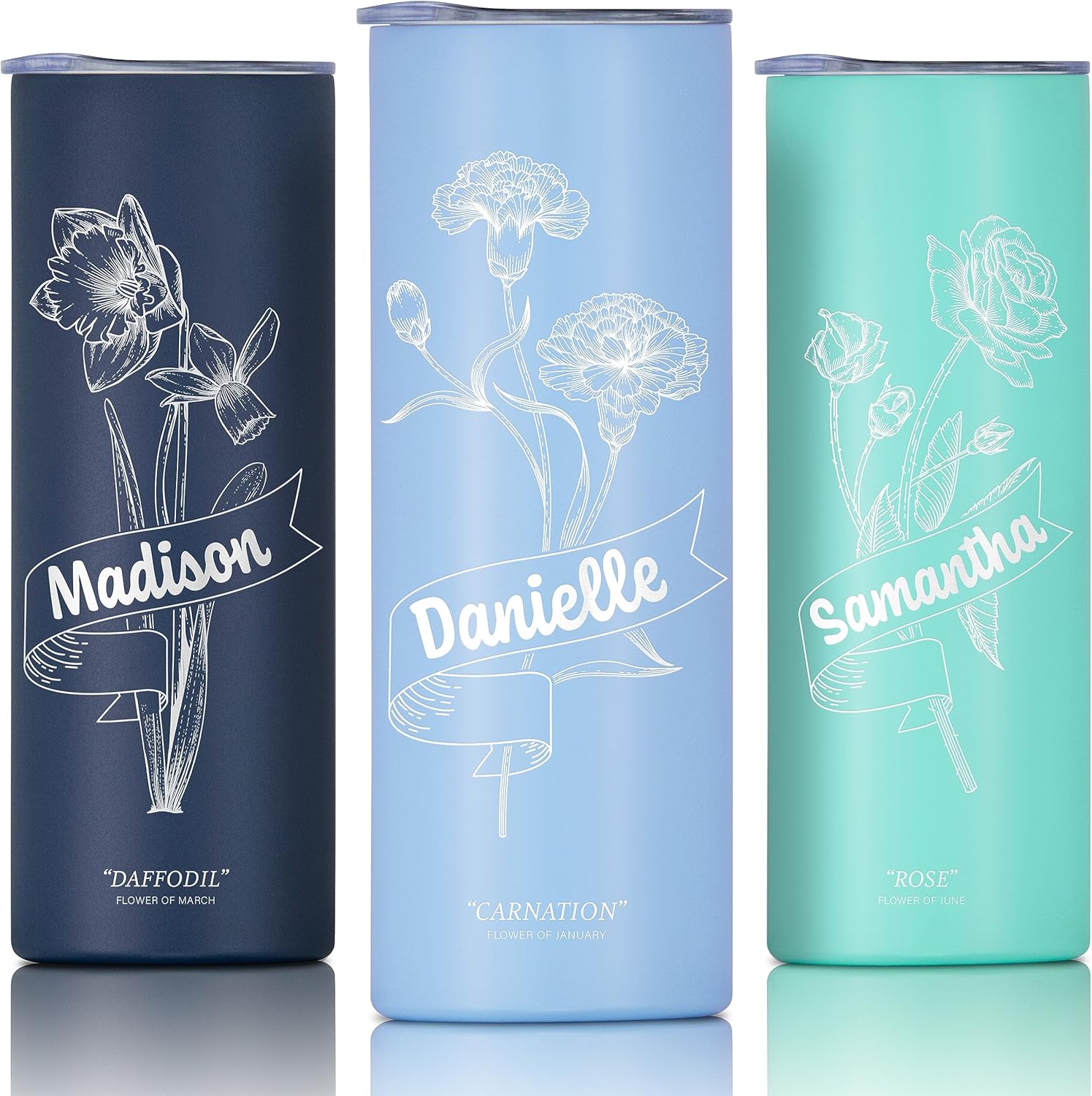 Vaso personalizado con flor de nacimiento grabada y nombre, vaso de café aislado al vacío de acero inoxidable de 20 onzas con tapa deslizante, taza