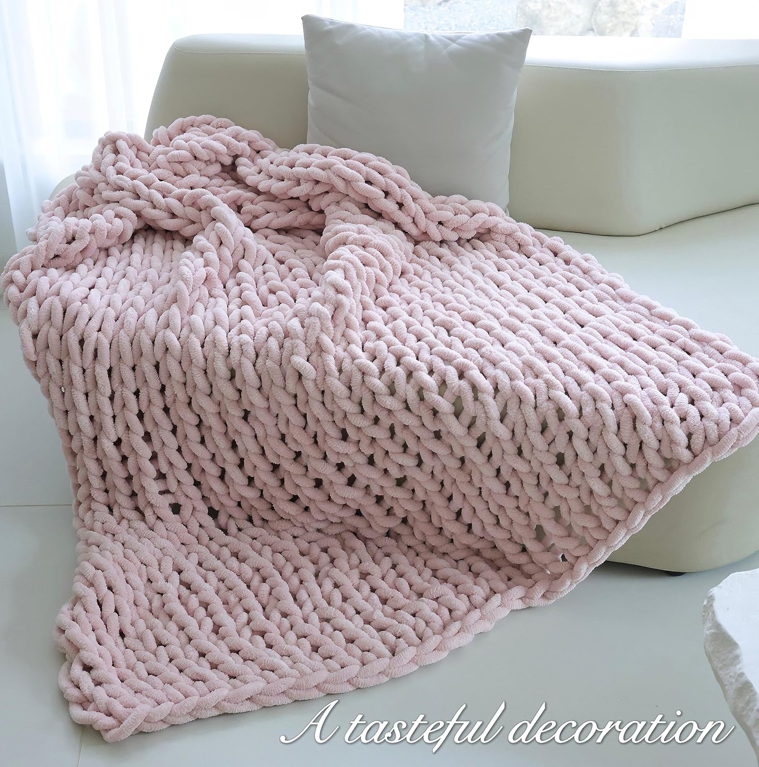 Manta de punto grueso de felpilla (60 x 80 pulgadas), hecha a mano, cálida y acogedora para sofá, cama, decoración del hogar, banco de vellón suave