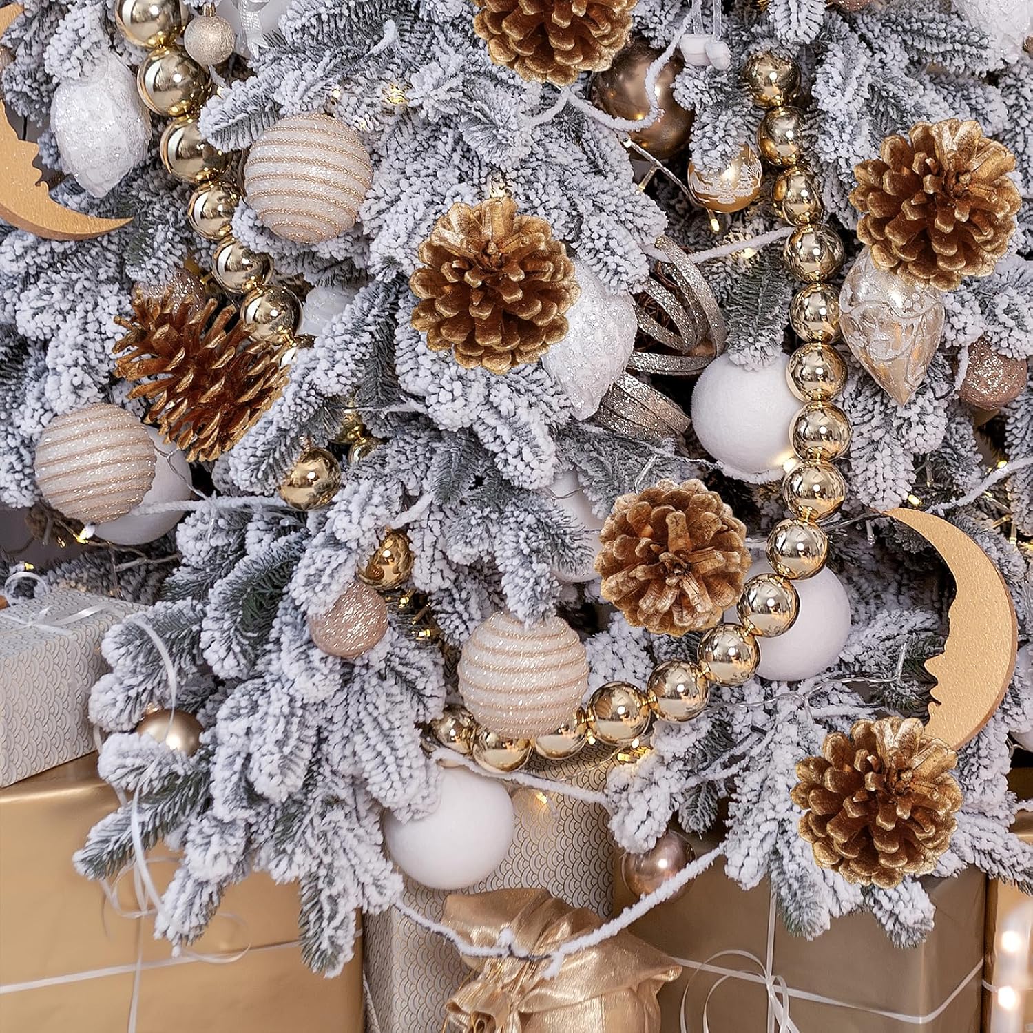 Winlyn 20 púas de cono de pino dorado, adornos de Navidad, piñas florales, tallos decorativos de piña natural con alambre de 6.9 pulgadas de alto