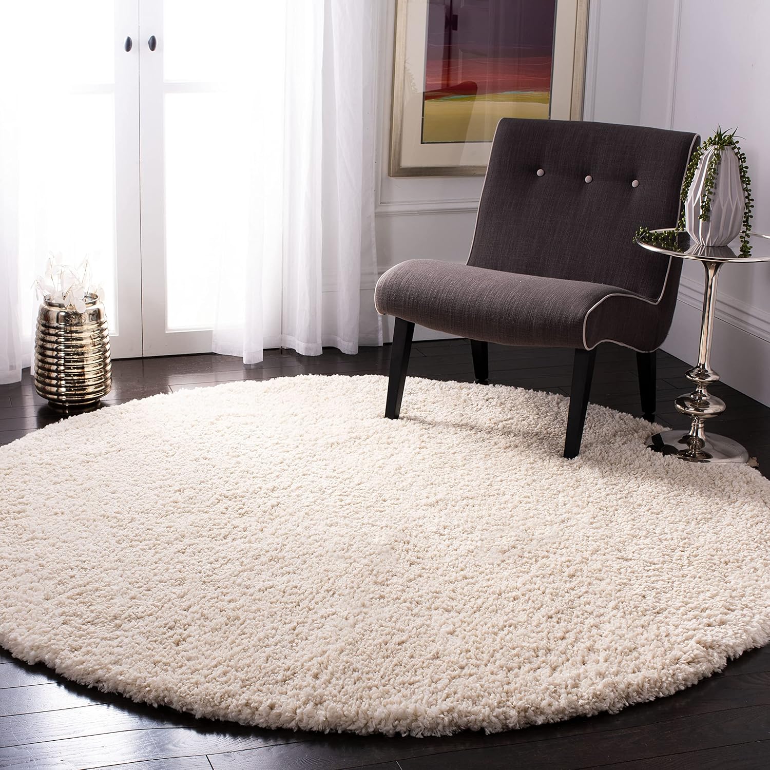 SAFAVIEH Colección Fontana Shag FNT800B – Alfombra redonda de felpa de 2 pulgadas de grosor, no desprende pelusa, para sala de estar, dormitorio,