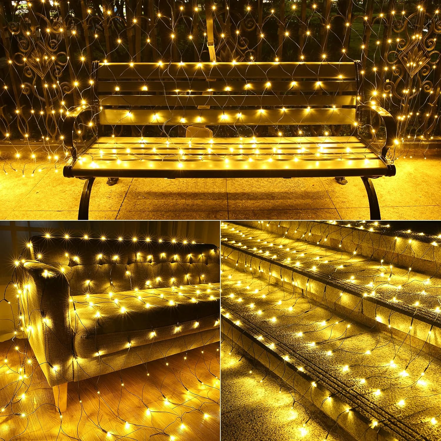 LED Christmas Net Lights Outdoor Decorative Lights, 6.6ftx3.3ft 160 LED Fairy Mesh Lights, 8 Modes Waterproof Connectable Plug In Christmas Lights