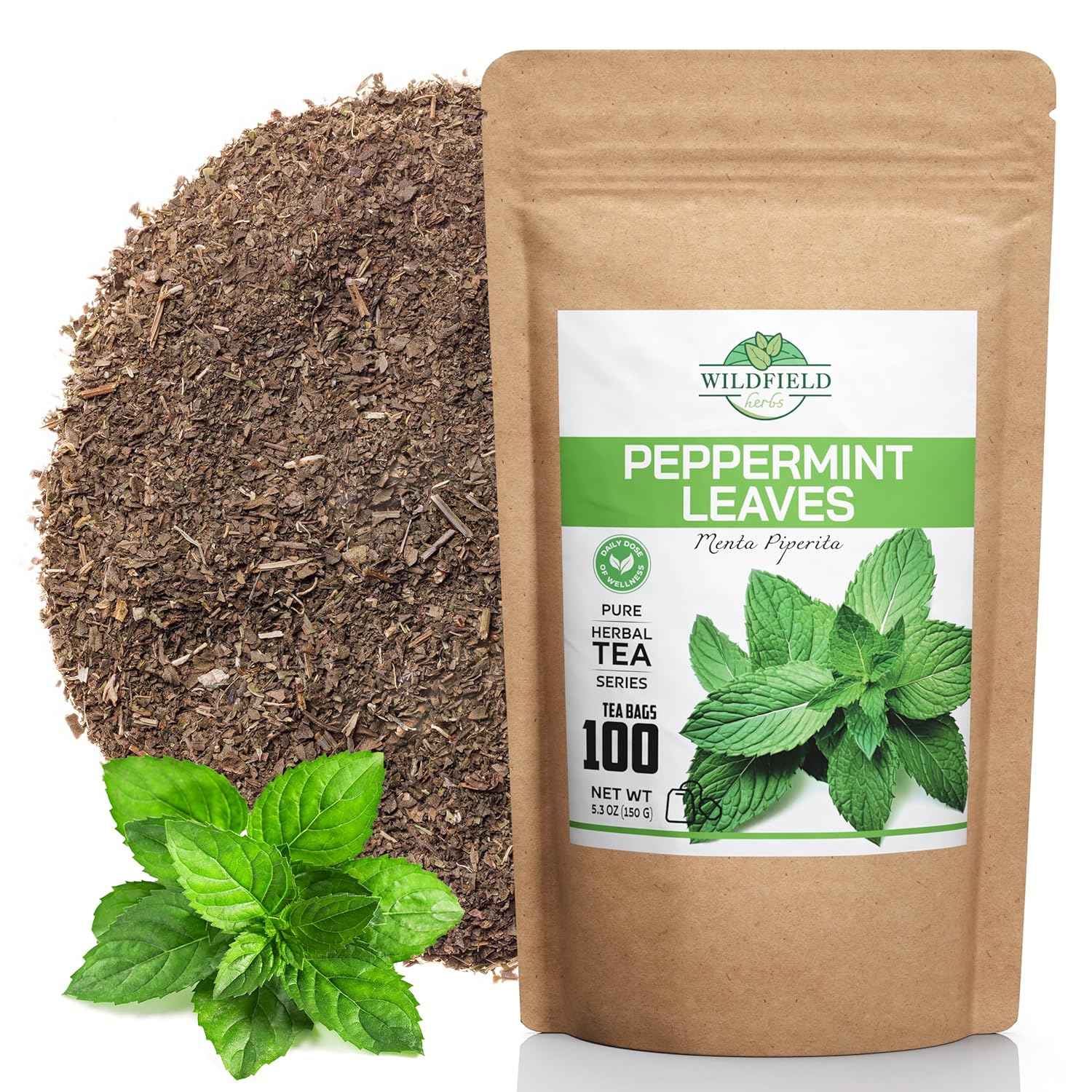 100 bolsas de té de menta, bolsas de té de menta, hojas sueltas de menta fresca (Menta Piperita), 100 bolsas de té de 0.05 onzas, hojas de menta