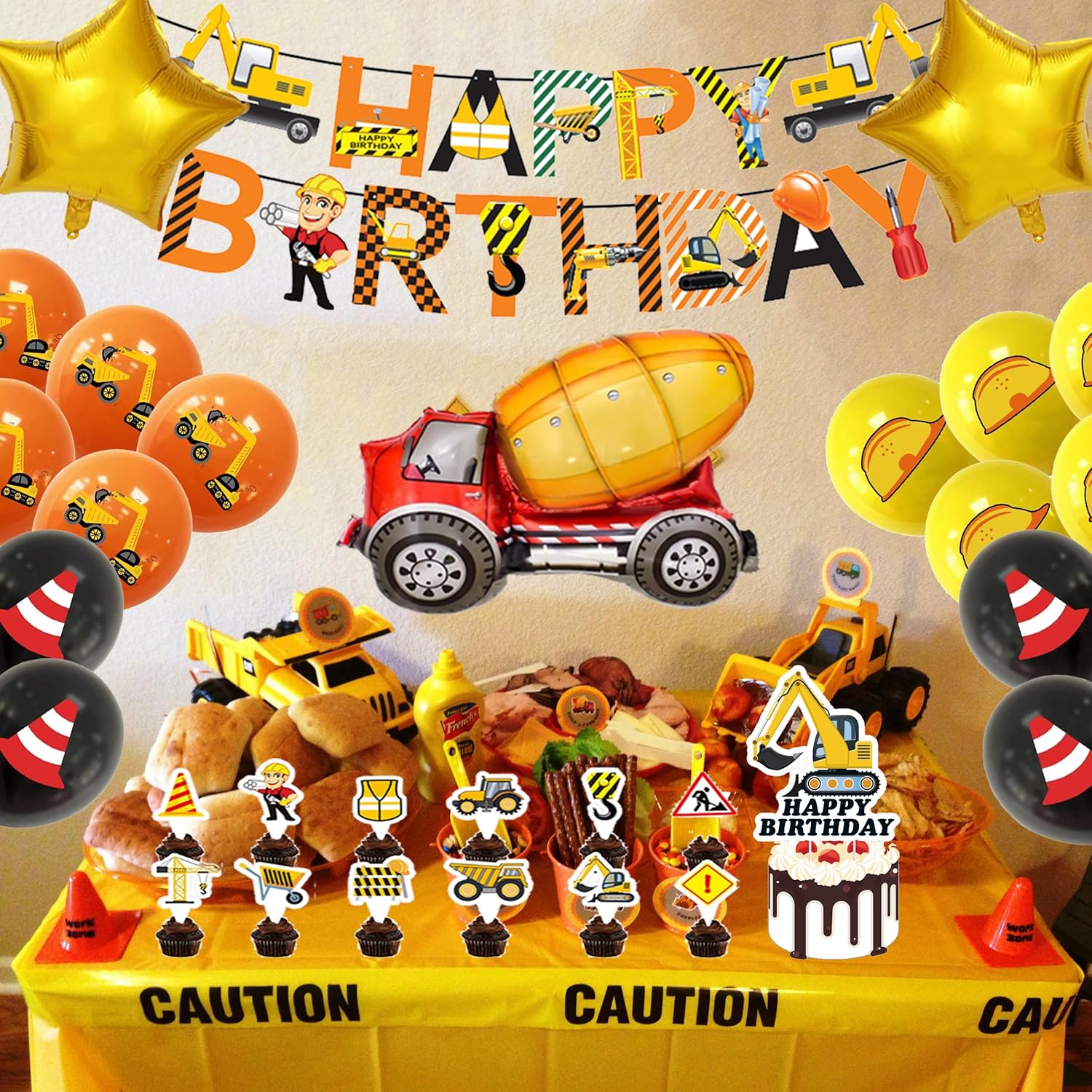 Suministros de fiesta de cumpleaños de construcción, kit de decoración de fiesta de camión volquete incluye pancarta, globos, globos de aluminio,