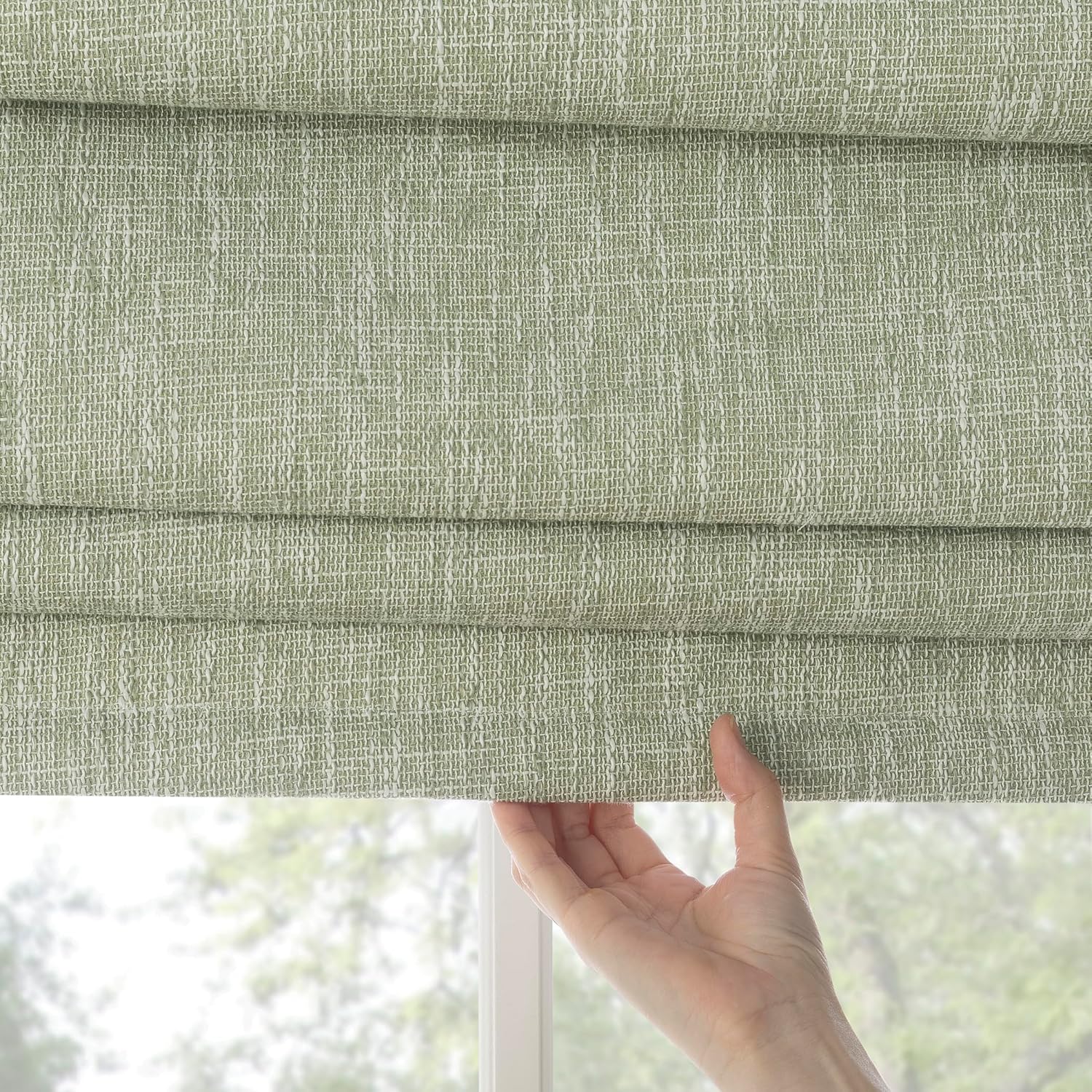 Sun Zero Preble Persiana romana sin cordón texturizada, 100% opaca, 35 x 64 pulgadas, verde salvia
