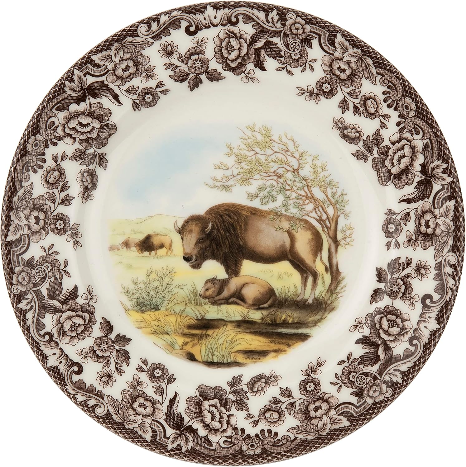 Spode Woodland – Plato de ensalada, bisonte, 8 pulgadas, perfecto para Acción de Gracias y otras ocasiones especiales, fabricado en Inglaterra con