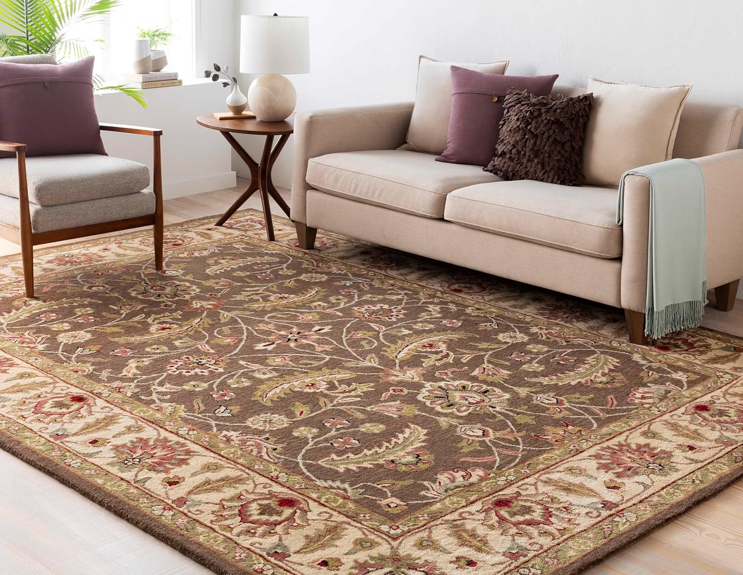Mark&Day – Alfombras de lana, 2 x 8 pies, cochrane, alfombra tradicional marrón oscuro, alfombra marrón verde roja para pasillo, cocina, dormitorio
