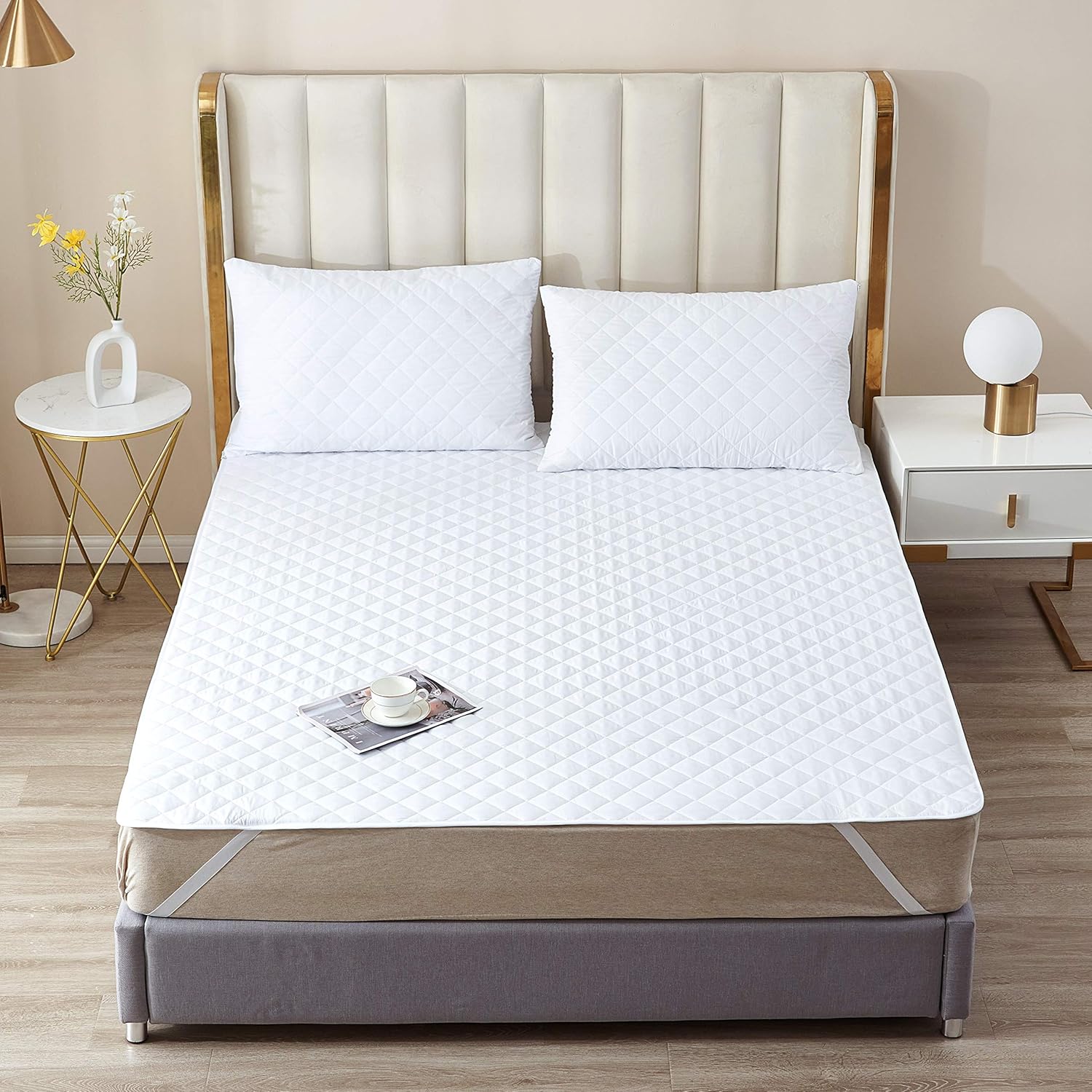 Elif – Protector de colchón de tamaño extra largo, impermeable, acolchado con correas elásticas para niños, suave y cómodo, transpirable, sin vinilo