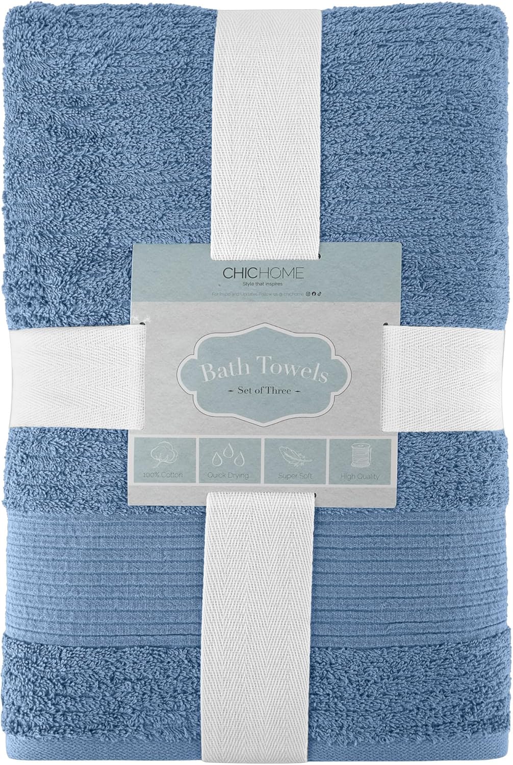 Chic Home Lujosas toallas de baño de 3 piezas de 100% algodón turco puro, 30 x 60 pulgadas, ultra suaves, altamente absorbentes, diseño de tejido