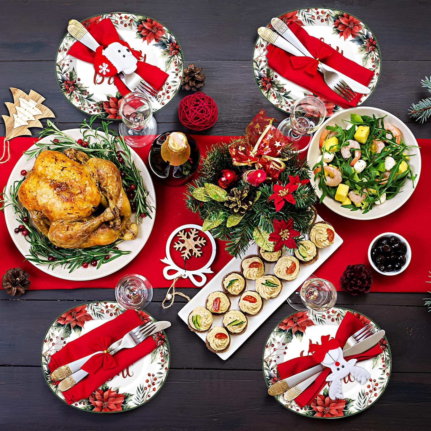 100 platos desechables de papel ovalados de Navidad a granel de 10 x 12.5 pulgadas, plato grande para cena, plato de papel de Navidad para