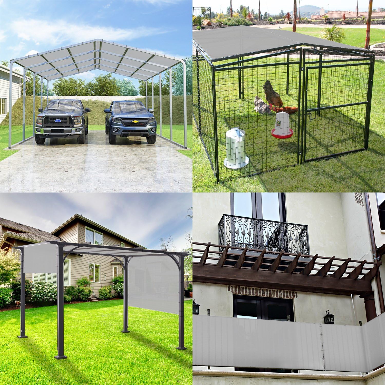 Windscreen4less Toldo impermeable de 10 x 25 pies, con borde recto, para exteriores, bloqueo UV, para césped, patio, jardín, terraza, pérgola (gris