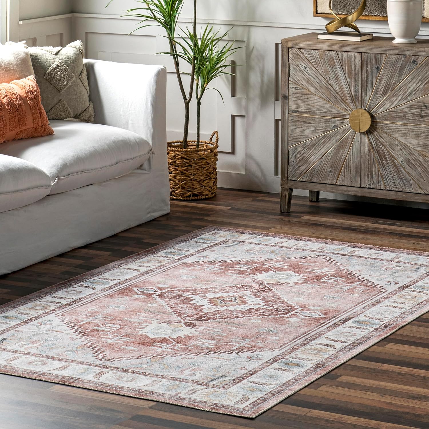 nuLOOM Lawrence – Alfombra tradicional ultrafina, lavable a máquina, 5 x 8 pulgadas, color rubor