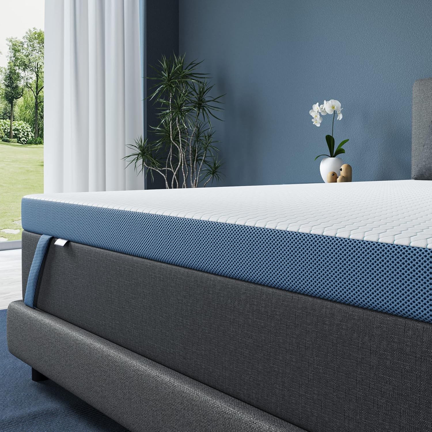 BedStory Cubrecolchón firme de 3 pulgadas, tamaño King, espuma viscoelástica extra firme para aliviar el dolor, gel de bambú, carbón, cobre, té