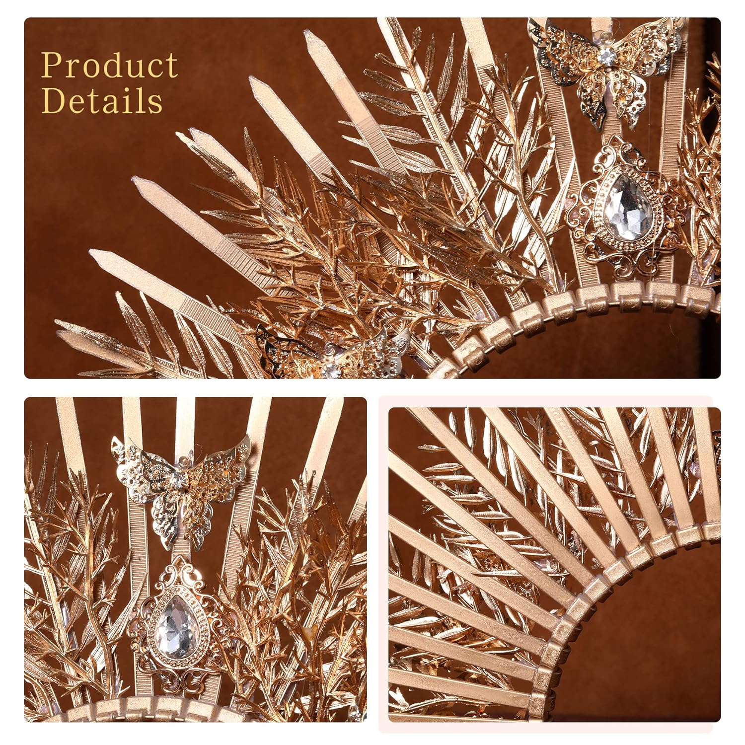Halo Crown Headband Gold – Spike Zip Tie Headwear Virgin Mary Headpiece Birthday Sunburst Tiara for Women Wedding Photoshoot Festival Costume with