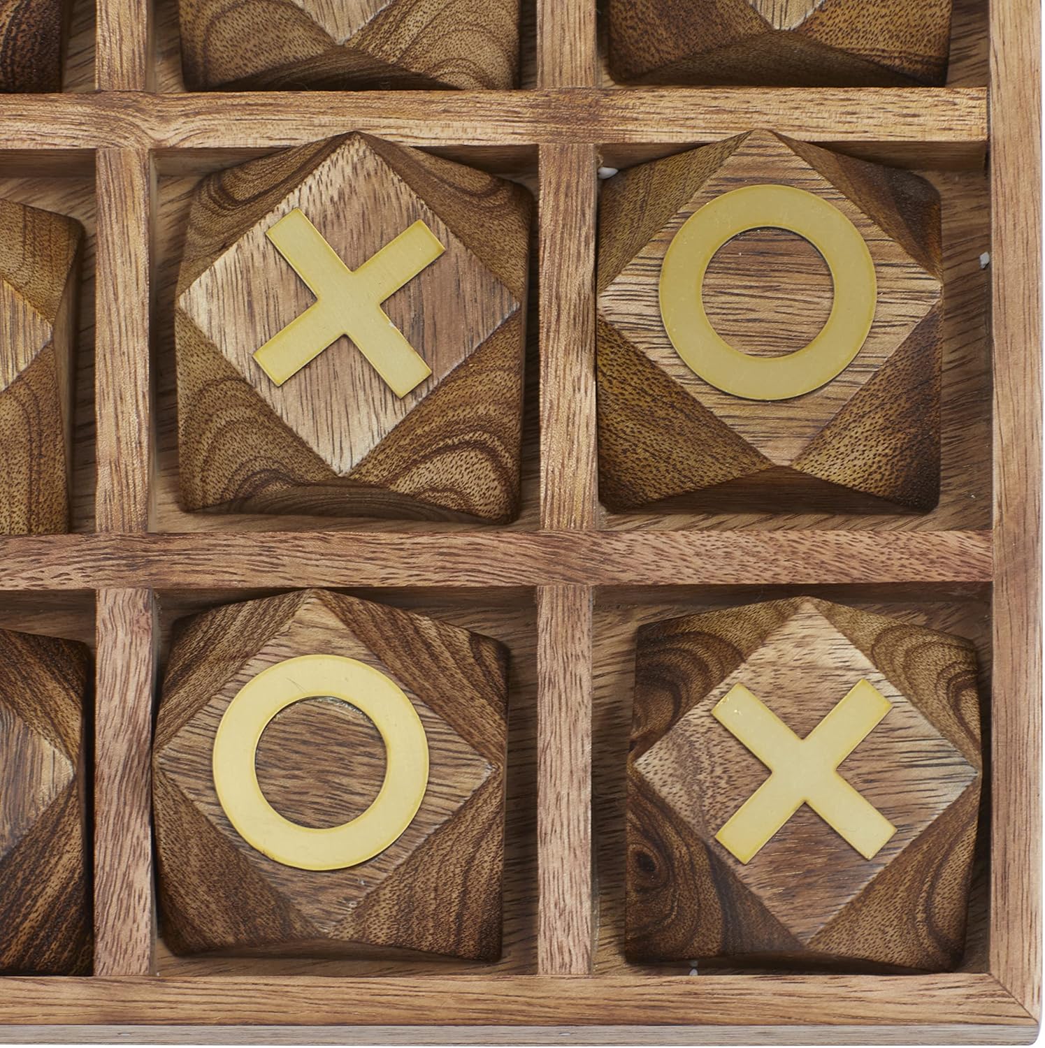 Deco 79 Juego geométrico de madera con incrustaciones doradas, 8 x 8 x 1 pulgadas, marrón