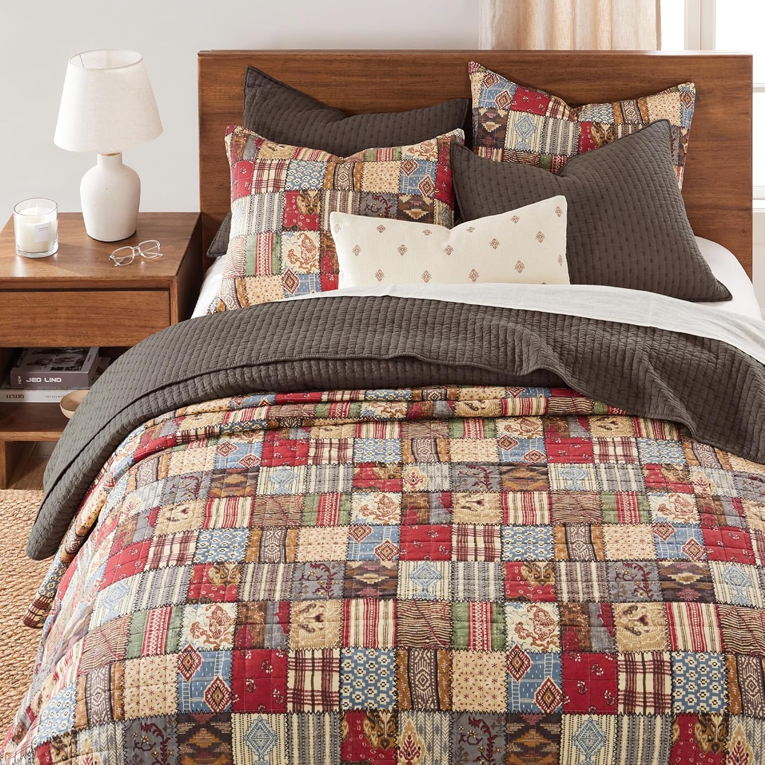 Levtex Home – Juego de edredón de punto de cruz de cacao – 100% algodón – Colcha matrimonialQueen (88 x 92 pulgadas) + 2 fundas estándar (26 x 20