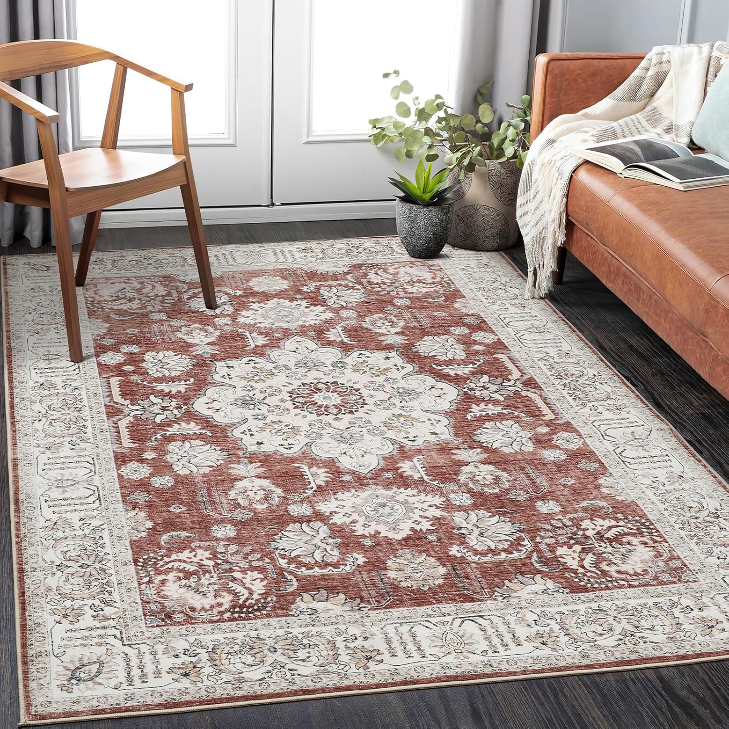 Cochyean Alfombras de área de 5 x 7 pies para sala de estar, alfombra supersuave y lavable, resistente a las manchas, antideslizante, decoración