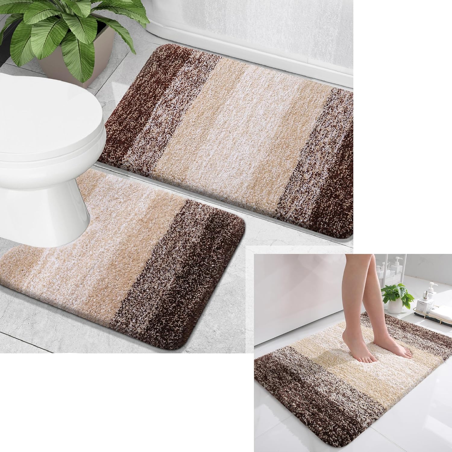 OLANLY Juego de 2 alfombras de baño y alfombras de baño ombré, tamaño 36 x 24 pulgadas y juego de alfombras de baño de 24 x 16 + 24 x 20 pulgadas,