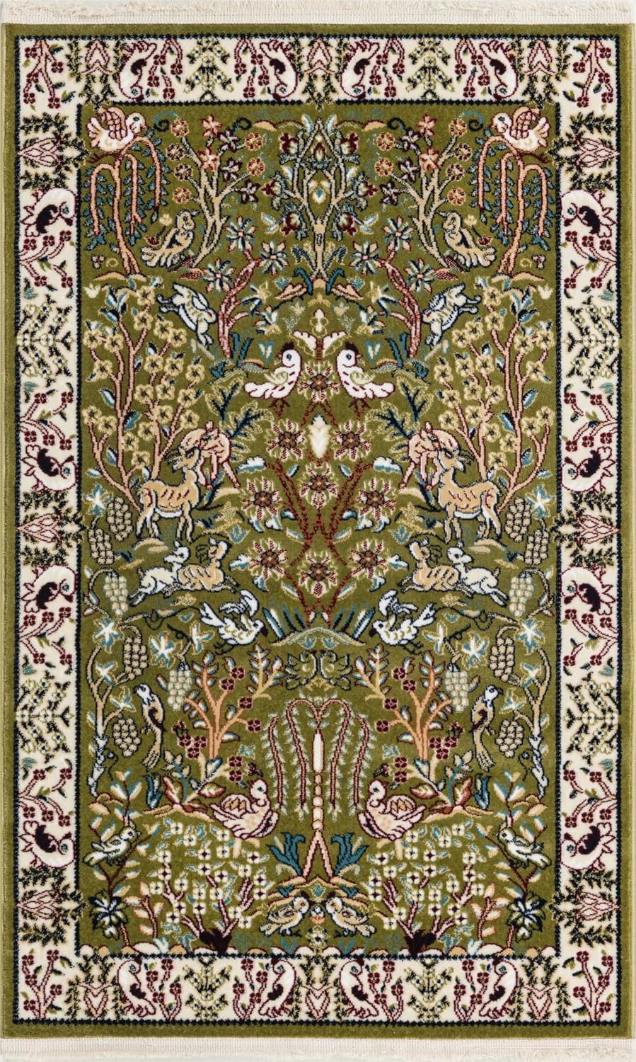 Unique Loom Narenj Collection – Alfombra rectangular de 2 pies 7 pulgadas x 4 pies 1 pulgadas, color verde y marfil