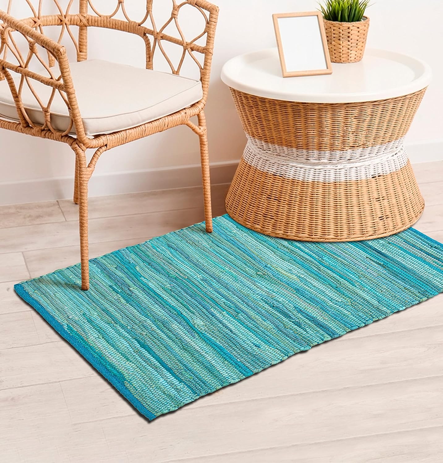 Alfombra de trapo 100% algodón de 24 x 36 pulgadas, alfombra Chindi multicolor, tejida a mano y reversible para sala de estar, cocina, entrada,