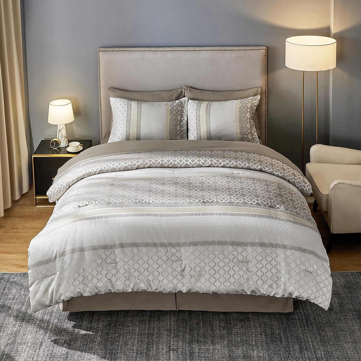 Bedsure Juego de cama tamaño King en una bolsa  Juego de ropa de cama de 8 piezas estilo hotel, tamaño King, con textura suave y suave, juego de