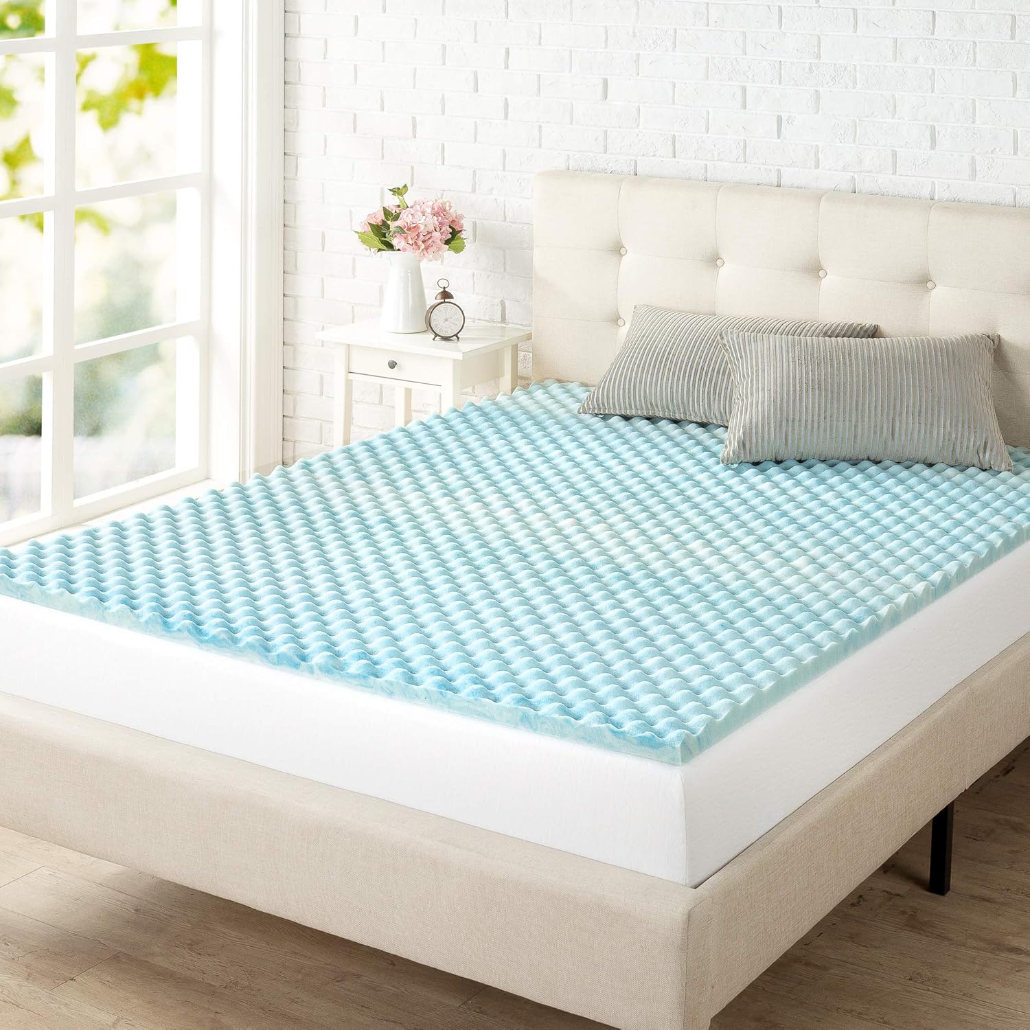 ZINUS Cubrecolchón de espuma viscoelástica de gel en espiral de 1.5234 pulgadas, diseño de flujo de aire refrescante, certificado CertiPUR-US (1.5