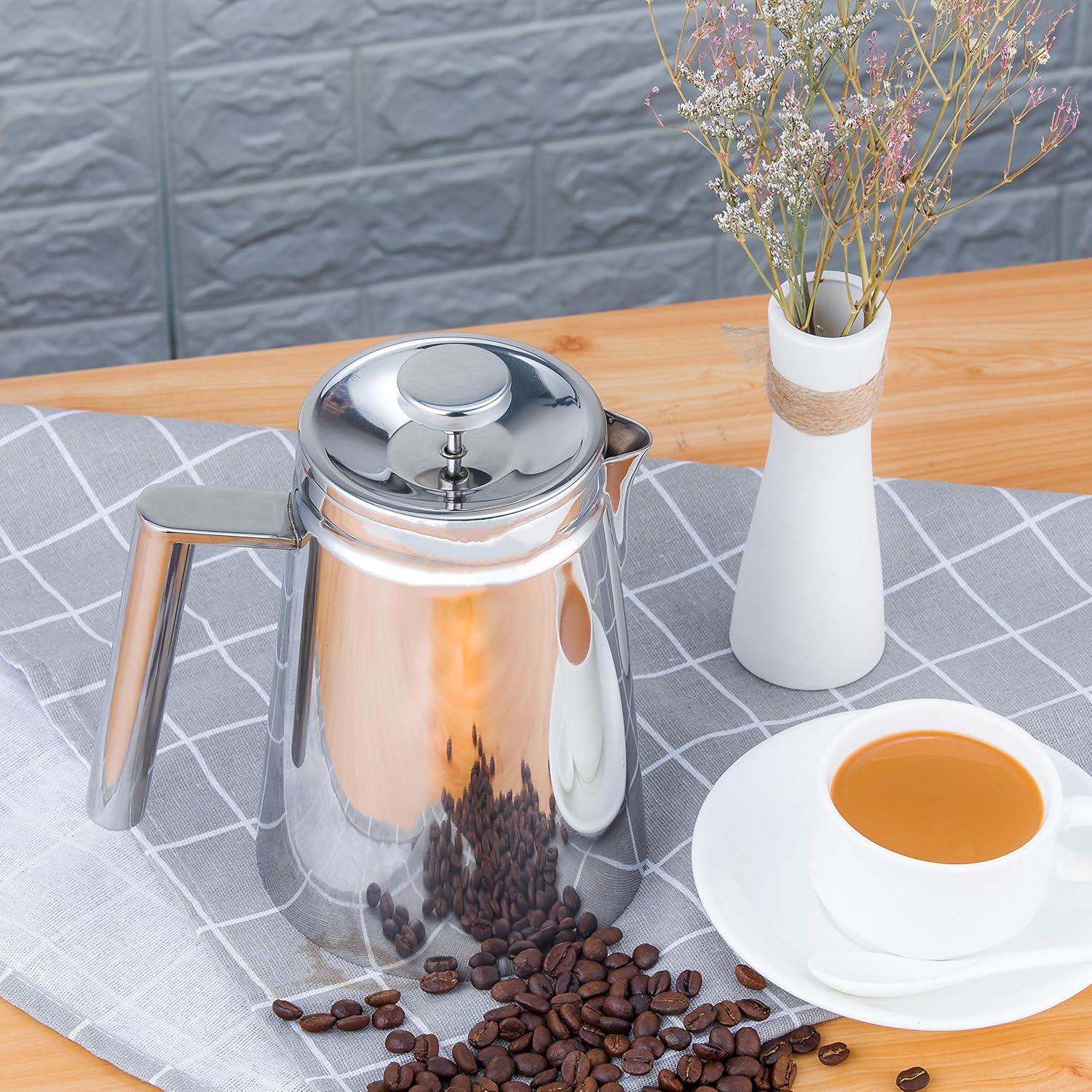 Meelio Cafetera pequeña de prensa francesa, prensa francesa con aislamiento de doble pared, acero inoxidable, incluye 4 fliters adicionales (27.1 fl