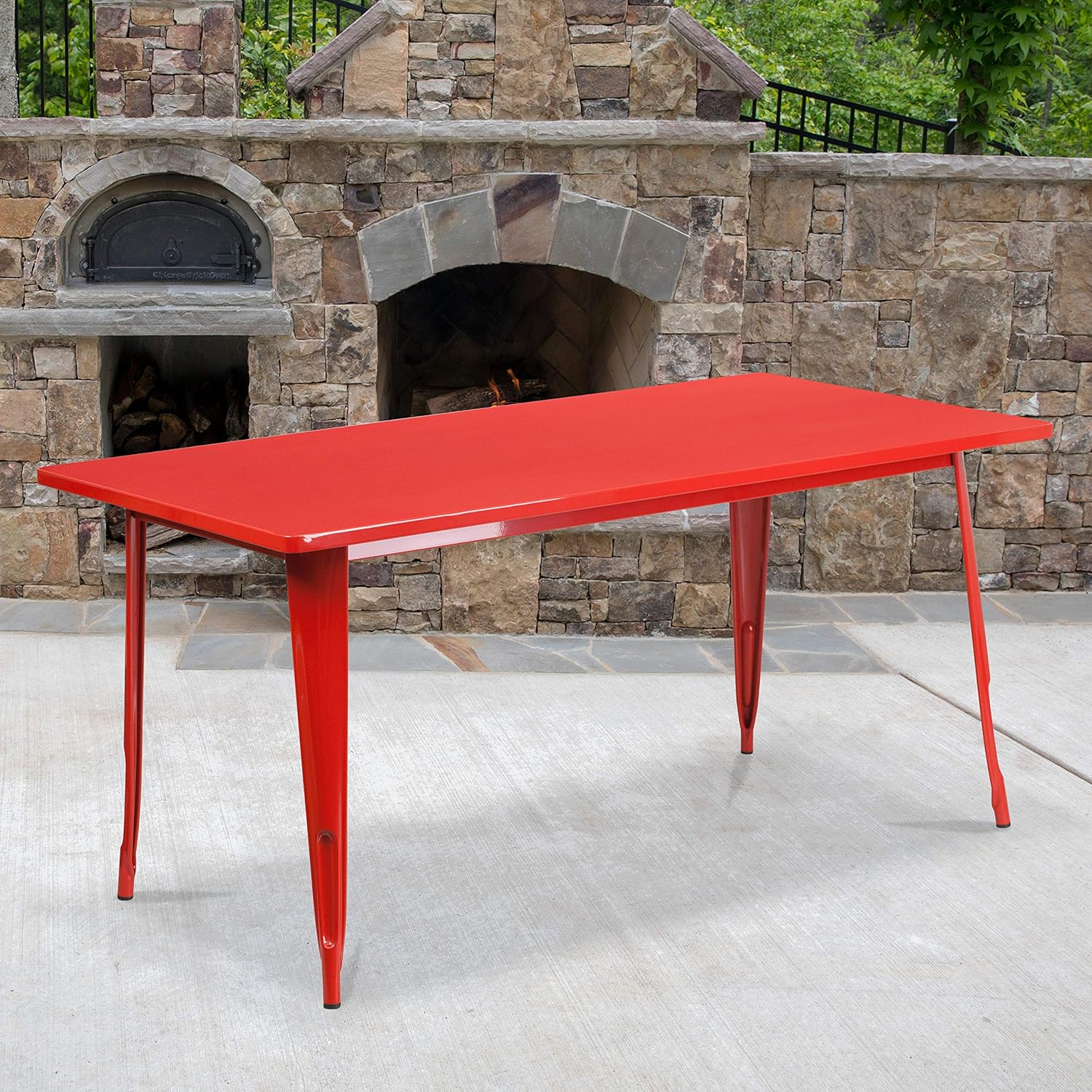 Flash Furniture – Mesa rectangular de metal para interior o exterior (31.5 x 63.0 pulgadas), NA, Rojo