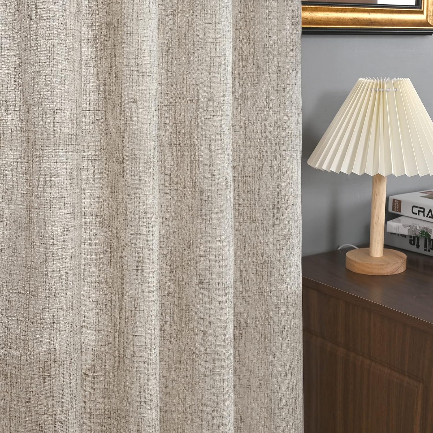 YoungsTex Cortinas de lino corto natural de 54 pulgadas de largo para ventana, cortinas texturizadas de lino con ojales de bronce, cortinas