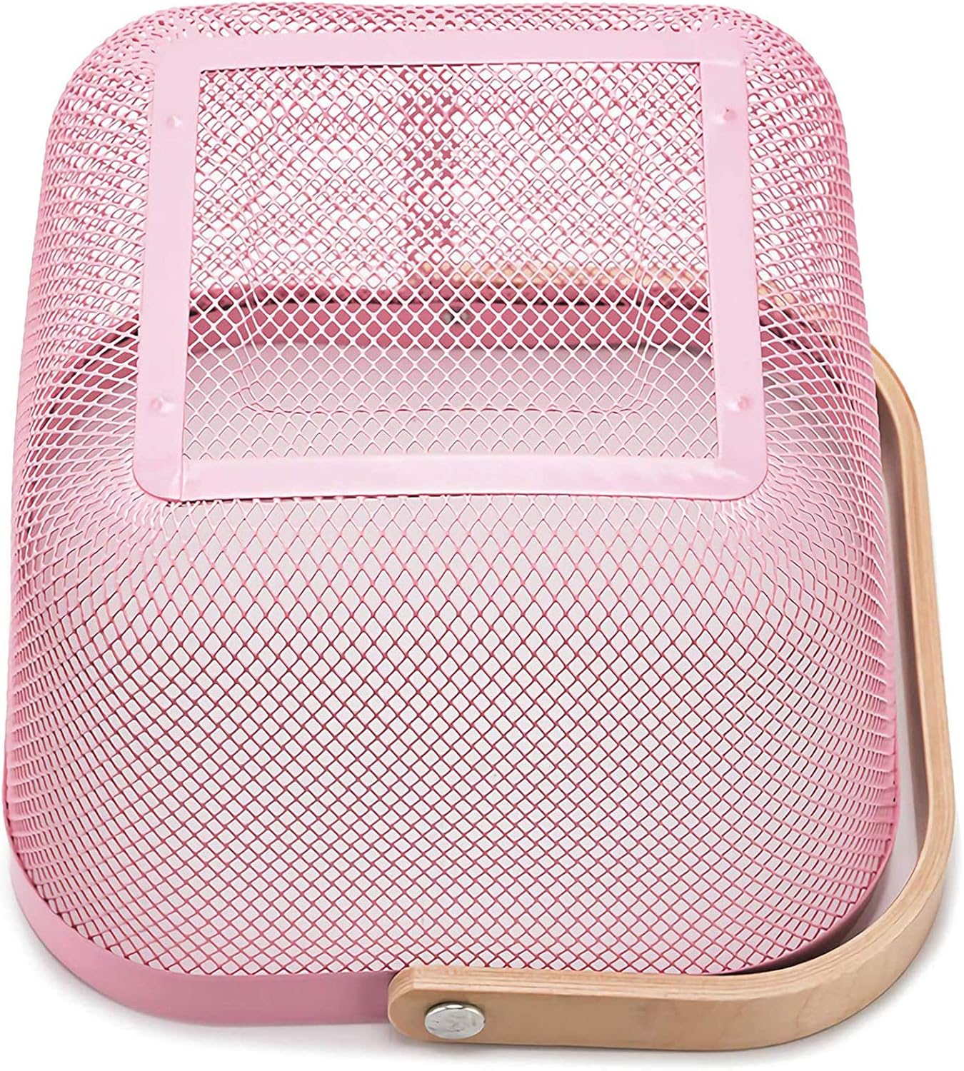 Cesta organizadora de almacenamiento de malla de acero, multifuncional, de alambre de metal, cesta de frutas con mango de bambú, ideal para cocina,