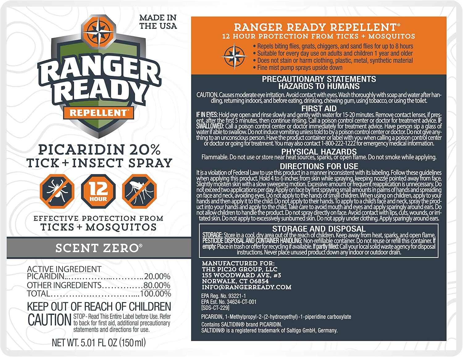 Ranger Ready con picaridina al 20% repelente de garrapatas y insectos, sin aroma, 5 oz. (Paquete de 3)